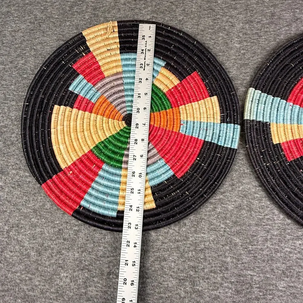 Set of 2 African Agaseke Wall Baskets Handwoven Sisal Hanging Plates Decor